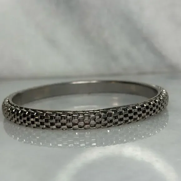 Vintage Zara Art Deco Style Snake Mesh & Solid Backing Silver Tone Bangle Bracel - Picture 2 of 4